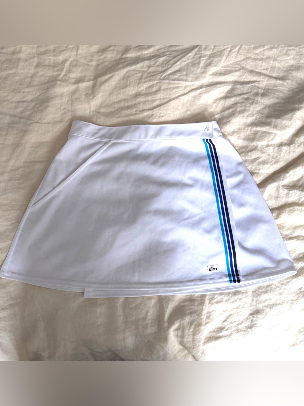 Vintage White Italian Tennis Mini Skirt with Blue Stripe Detail (Brand is KIM)